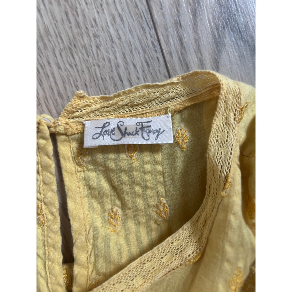 LoveShackFancy Yellow Lace-Trim Mini Dress Cottagecore Flutter Sleeve S boho - Picture 4 of 16